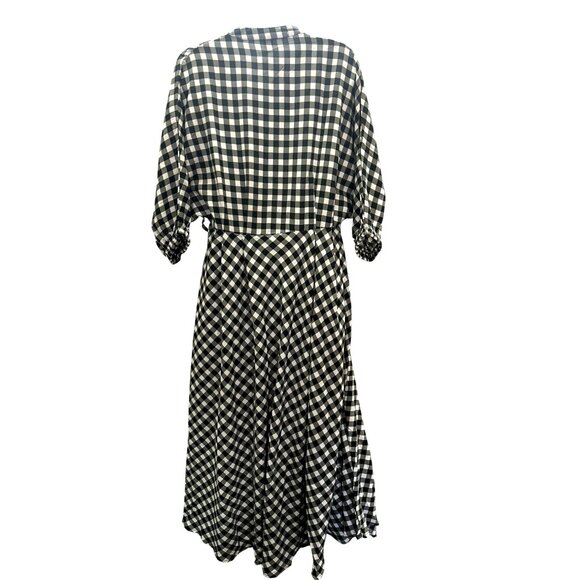 CCC Vintage Black White Gingham Checkered Midi Dress Button Front Elastic Cuffs - Picture 2 of 8